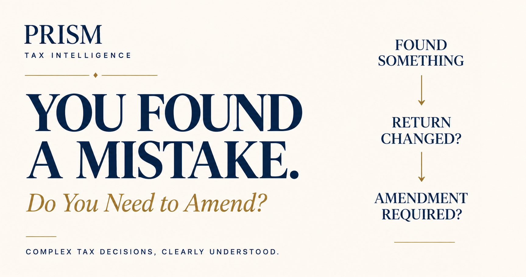 PRISM Tax Intelligence illustration asking whether finding a mistake on a tax return requires an amended return.