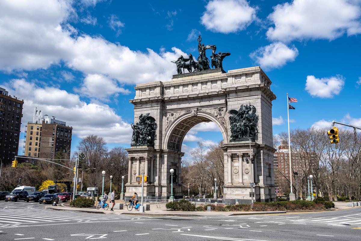 Soldiers' and Sailors' Memorial Arch at Grand Army Plaza, Brooklyn, in warm natural light